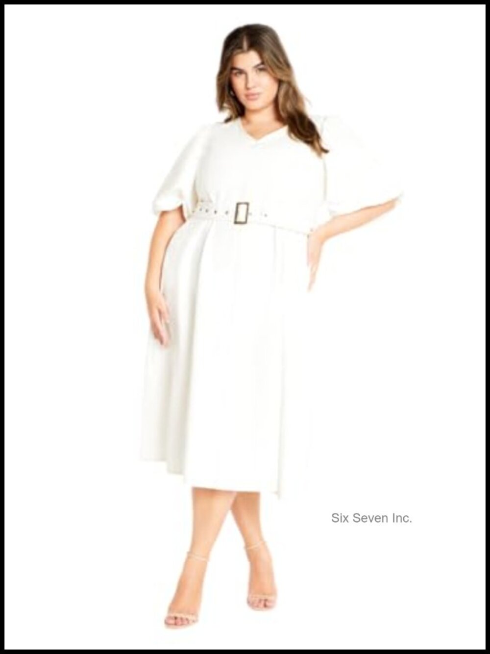 Plus Size Fit & Flare Cotton Dress with Balloon Sleeves & Pockets